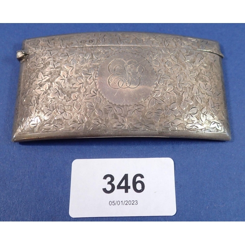 346 - A silver curved and engraved card case, John Rose, Birmingham 1901