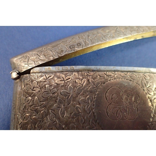 346 - A silver curved and engraved card case, John Rose, Birmingham 1901