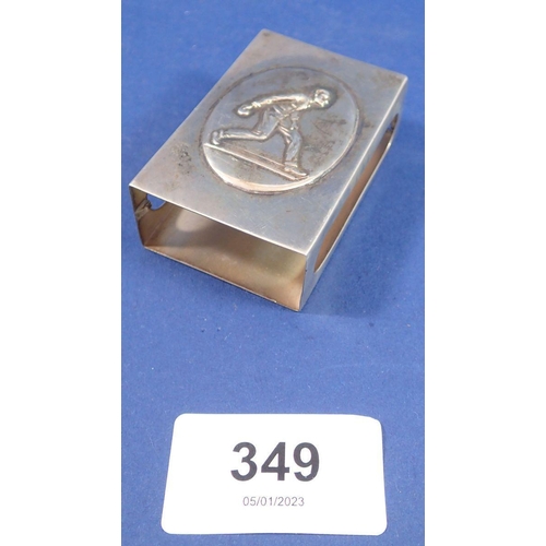 349 - A silver matchbox cover applied cricketer