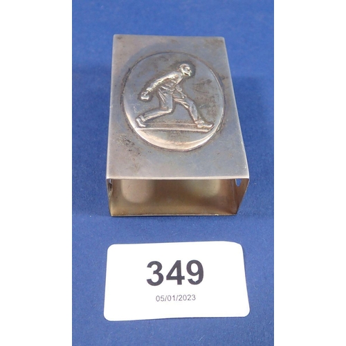 349 - A silver matchbox cover applied cricketer