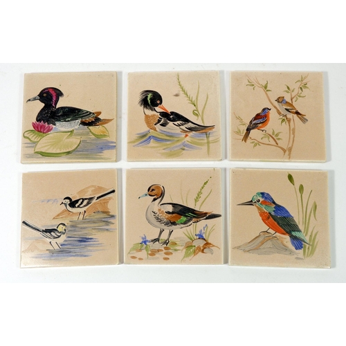 59 - A collection of various tiles including a set of six Thynne England tiles with hand painted bird and... 