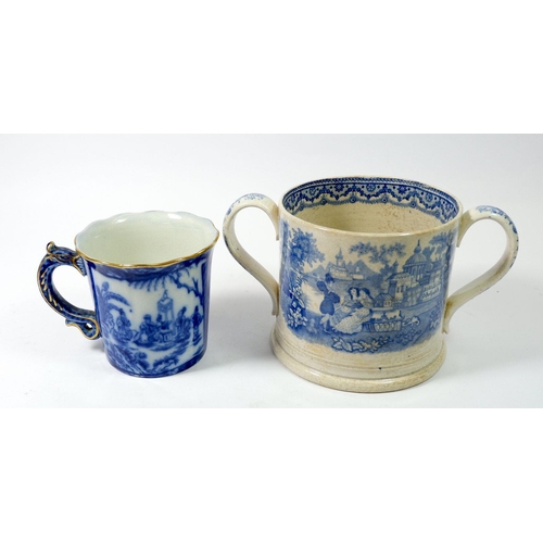 67 - A Mason's Ironstone blue and white chinoiserie mug and a Victorian blue and white loving cup