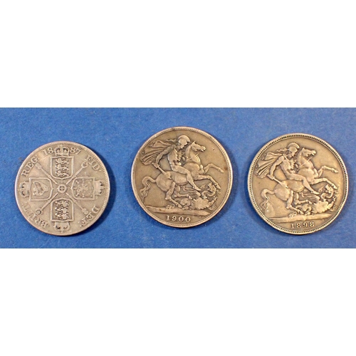 673 - A quantity of silver content coinage including: Victoria: crowns, double florin, threepence, crowns ... 