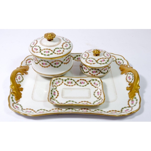 69 - A Limoges D & Co dressing table tray with two pots and pin dish