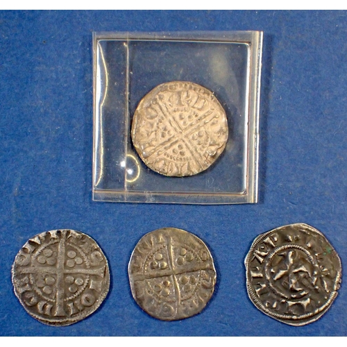 706 - Edward I penny Durham Mint, Edward III penny, Henry Longcross penny and Crusader penny