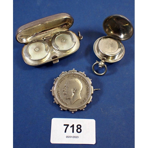 718 - A silver combined lot of: double sovereign case 10 capacity, manufacturer J R serial No: 30077, sing... 