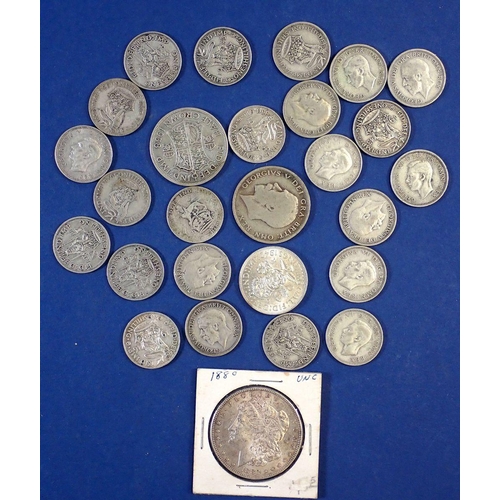 721 - A quantity of silver content coinage including: shillings, two shilling and halfcrowns approx 86 gra... 