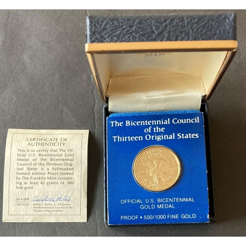 725 - Bicentennial Council of the 13 Original States official US Bicentennial Gold Medal, 1976, from the F... 