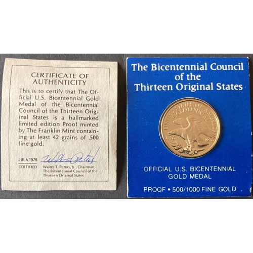 725 - Bicentennial Council of the 13 Original States official US Bicentennial Gold Medal, 1976, from the F... 