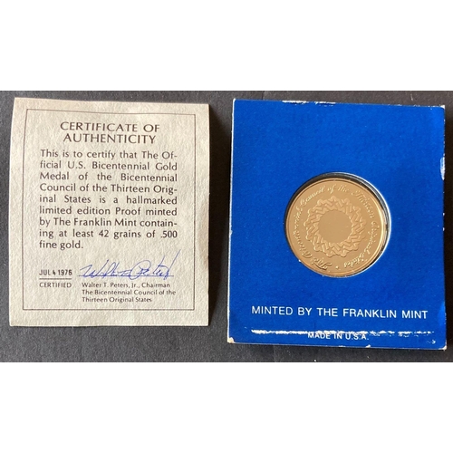 725 - Bicentennial Council of the 13 Original States official US Bicentennial Gold Medal, 1976, from the F... 