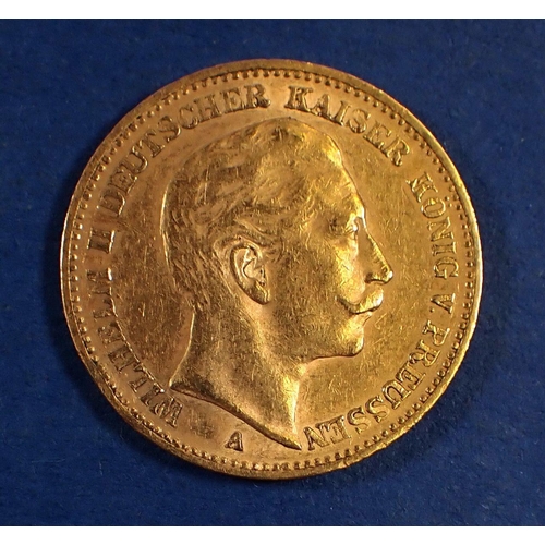 726 - Gold: German States: Prussia 20 Mark Wilhelm II 1897, Berlin Mint. Condition: VF