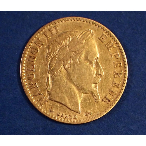 732 - France: gold 10 francs, Napoleon III 1867, Paris mint, Condition: Fine