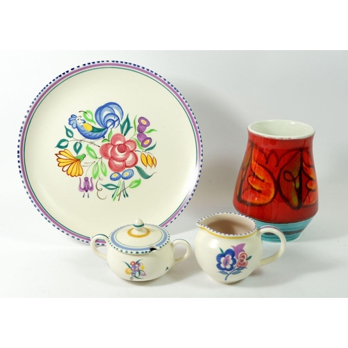 74 - A Poole Pottery Aegean vase plus a Poole floral plate, jug and mustard