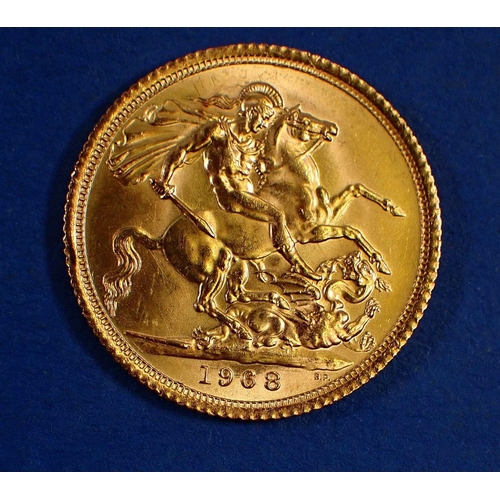 741 - A gold sovereign, 1968 - Condition: EF