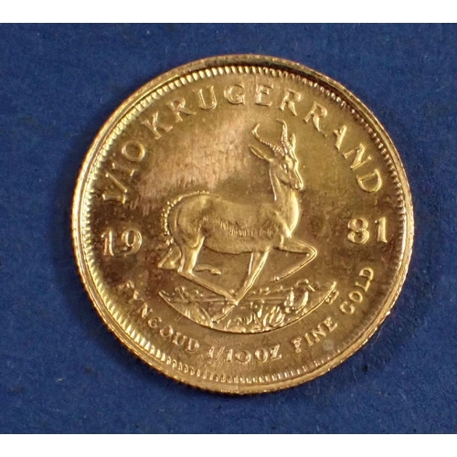 748 - A gold 1/10 Krugerrand 1981 - Condition: EF