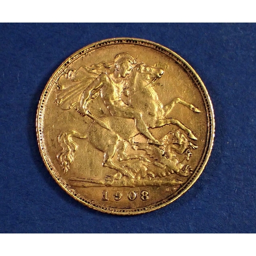 761 - A gold half sovereign Edward VII 1908, London Mint - Condition: VF