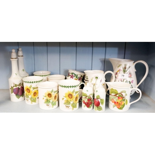 79 - A Portmeirion selection of mugs, three jugs, six ramekin dishes, oil and vinegar and salt and pepper