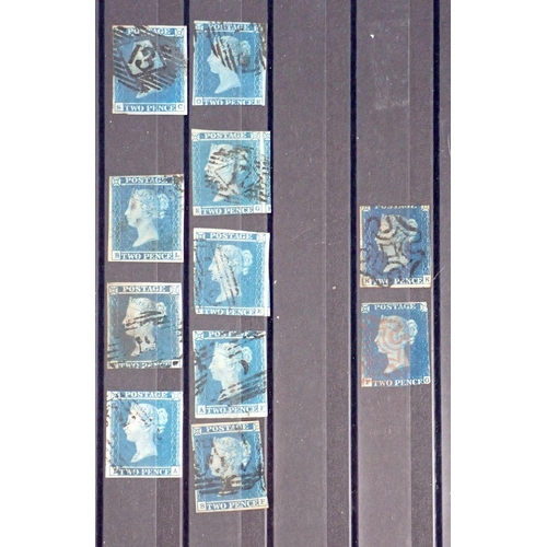 831 - GB: Used collection of 1840-1857 QV LE 2d blue imperf & perf on 4 stockcards with perf & wmk varieti... 