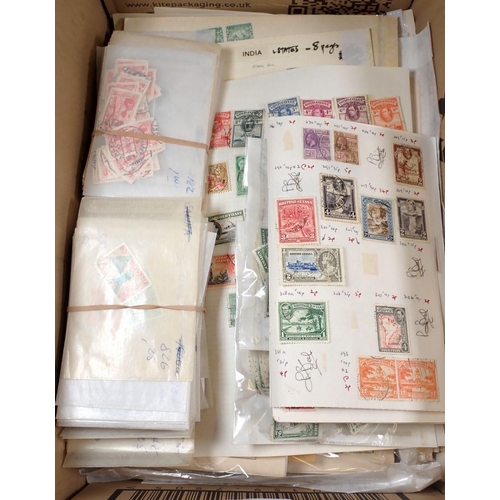 838 - All World: Box of album/stock-card pages, partial approvals books, packets of mostly defin & commem,... 