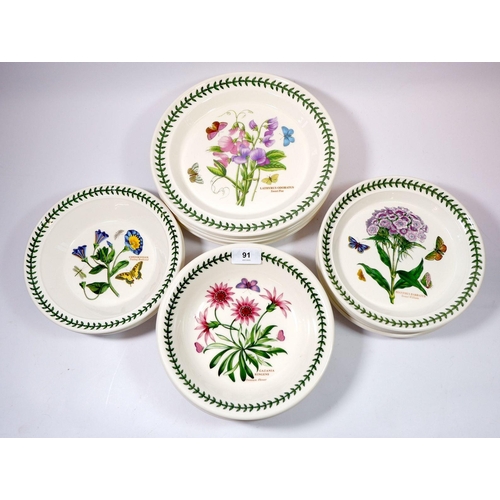 91 - A Portmeirion 'Botanic Garden' set of six dinner plates, five side plates and seven bowls (two desig... 