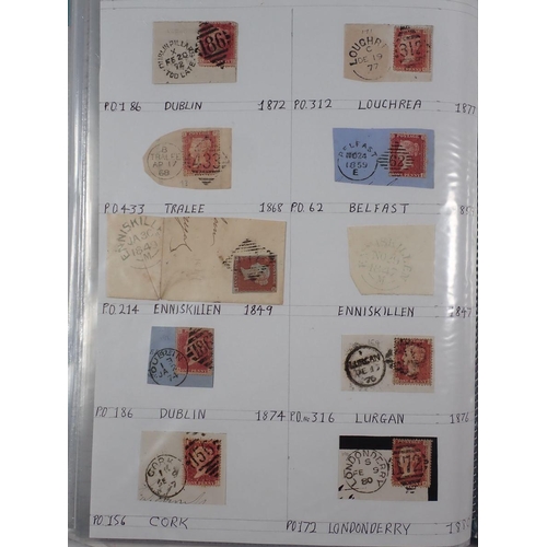 913 - GB: Folder of postmarks & postal history countrywide, mostly used 1d reds (c200) and others incl lat... 