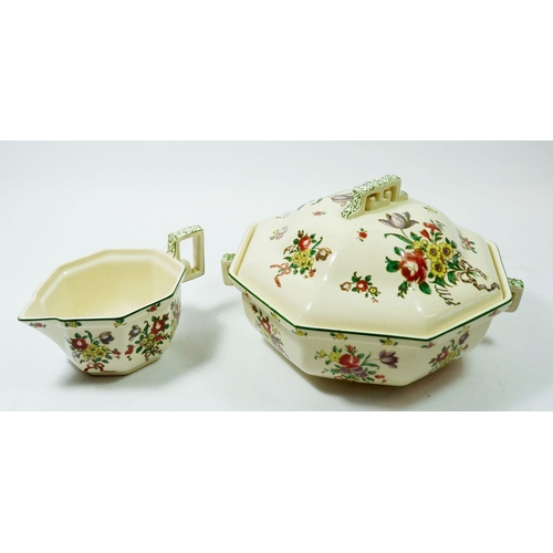 92 - A Royal Doulton Old Leeds Sprays dinner service comprising: two tureens - one with lid, four graduat... 