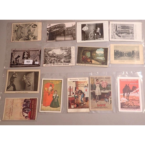 922 - A collection of twenty four circus, fairground and advertising postcards