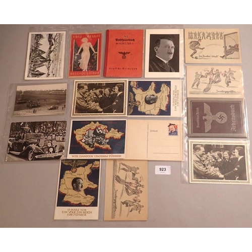 923 - A collection of WWII postcards including silk of Hitler and other German cards