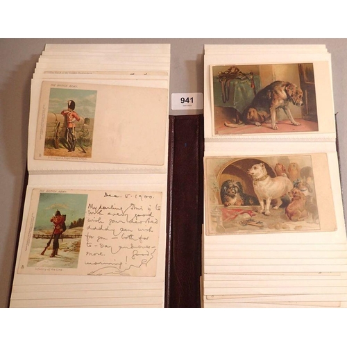 941 - An album of mainly Raphael Tuck postcards including Harry Payne British Army series, Landseer dogs, ... 