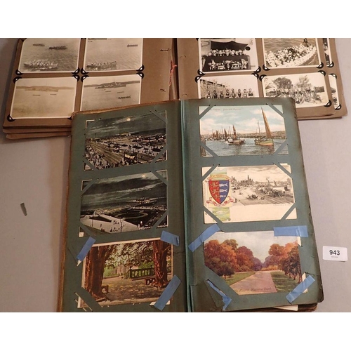943 - Three albums of photographs and postcards including GB and foreign topographical, cricket related, f... 