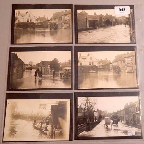 948 - A group of six flood disaster postcards, two RP's including Melksham Gas Light Co premises