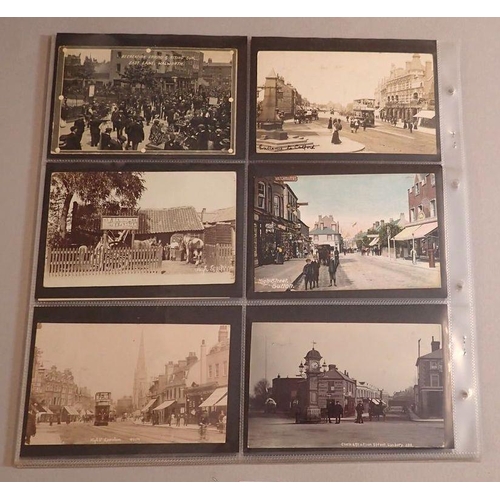 952 - A collection of 57 South London street scene postcards, social history and transport themes, some RP... 