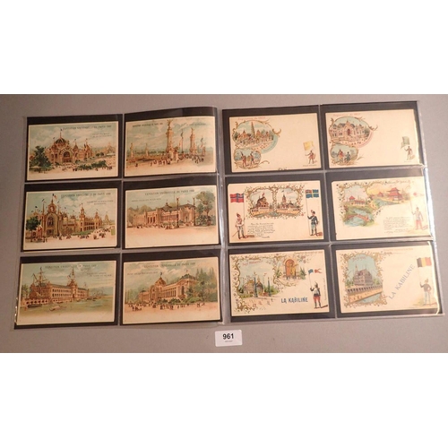 961 - A group of 42 Paris Exposition postcards circa 1900