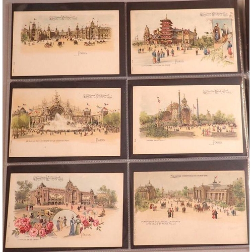 961 - A group of 42 Paris Exposition postcards circa 1900