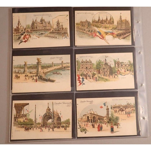 961 - A group of 42 Paris Exposition postcards circa 1900