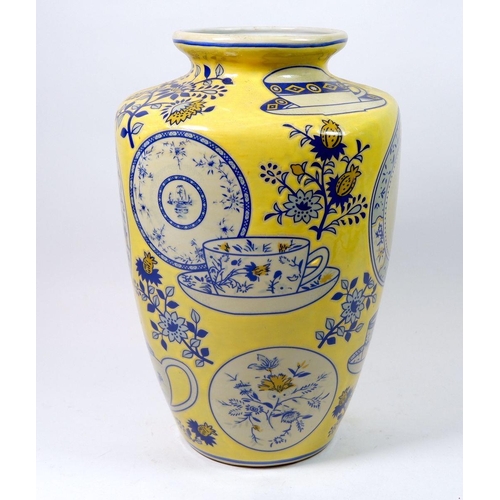 97 - An Oriental vase decorated with teapot, cups, saucers and plates marked The property of Bibby Trade ... 