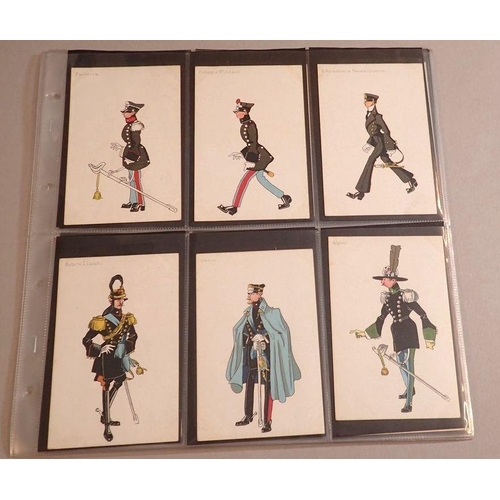 973 - A collection of 42 military dressed character postcards