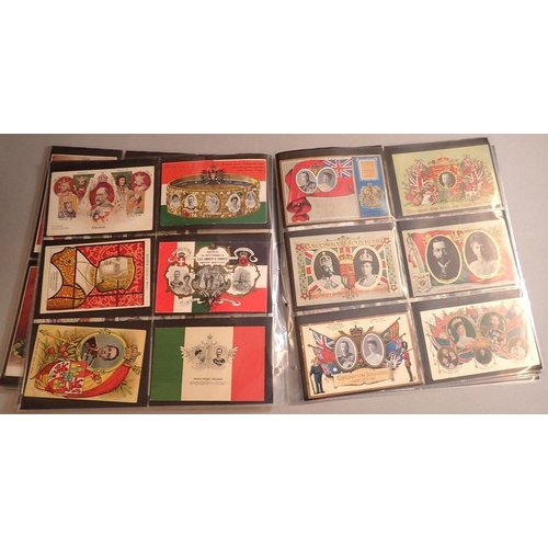 974 - A collection of 127 Royalty themed postcards, British Monarchs including two with WH Grant silks