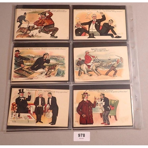 978 - A collection of 25 PVB political and social history postcards 'Parliamentary Notes' and 'Market Repo... 