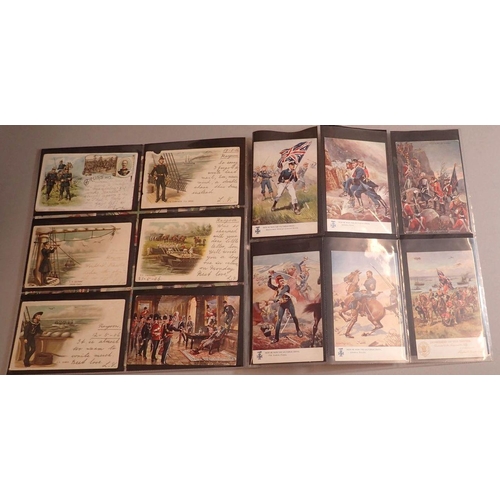 986 - An interesting mix of 54 military and naval themed postcards including Victoria Cross, American embo... 