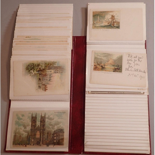 997 - A postcard album mainly Raphael Tuck London scenes, circa 1900s also incluse Whitby, Scarborough, Ve... 