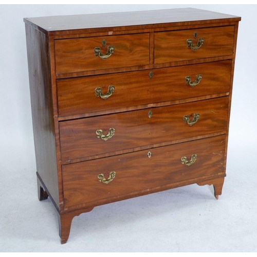 1025 - A Victorian chest of two short and three long drawers, 103 x 49cm