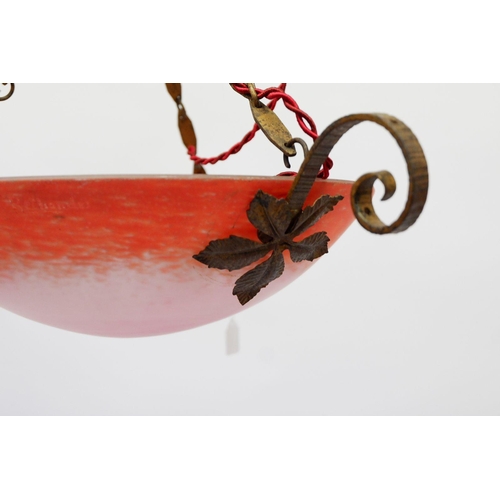 1028 - A Rethondes French glass light fitting with pink and red mottled glass bowl, bowl 35cm diameter