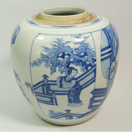 106 - A Kang xi style blue & white ginger jar, 21cm tall