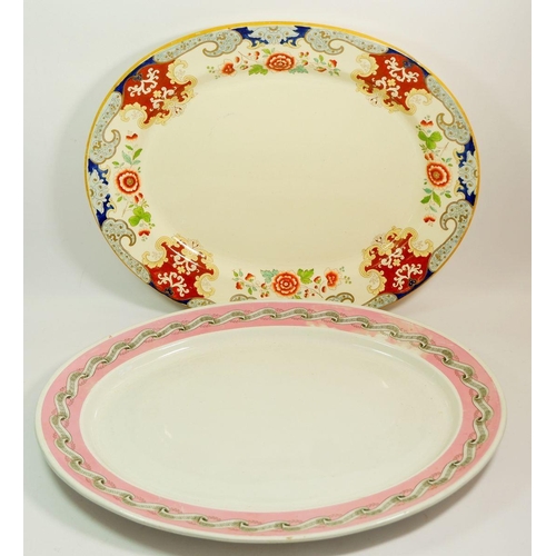 108 - A large Victorian meat plate with floral border, a Shelley Art Deco meat plate and one other with ri... 