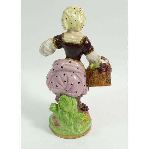 115 - A 19th century Derby figure of a grape picker - repaired to neck, 17cm, mark to base