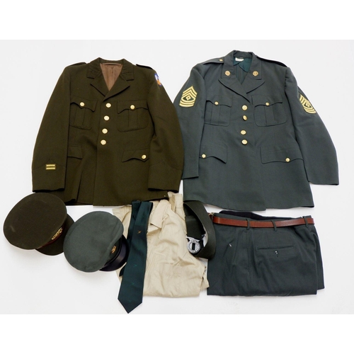 543 - An American army uniform with shirt, trousers (42 waist, 32 leg), jacket and cap plus a vintage Amer... 