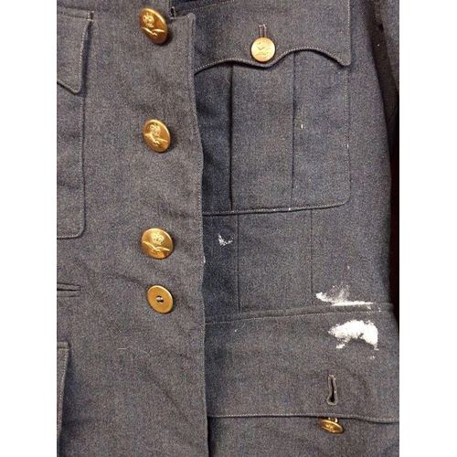 544A - An RAF officers jacket with medal ribbons, side cap and belt