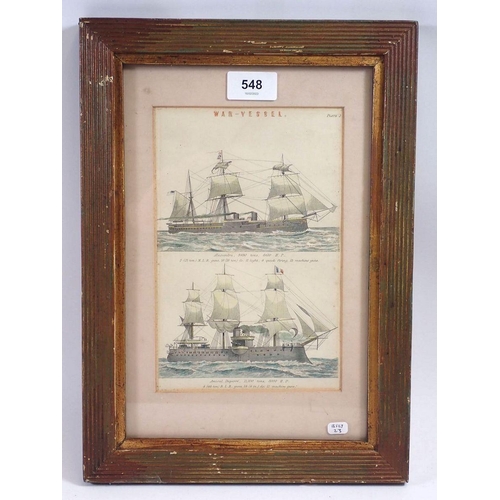 548 - A Victorian lithograph - war vessel depicting Alexandra and Admiral Duperre, 14 x 22cm