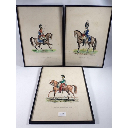 549 - Three Carle Vermot engravings depicting soldiers on horseback including the Grenadier, Chasseur and ... 